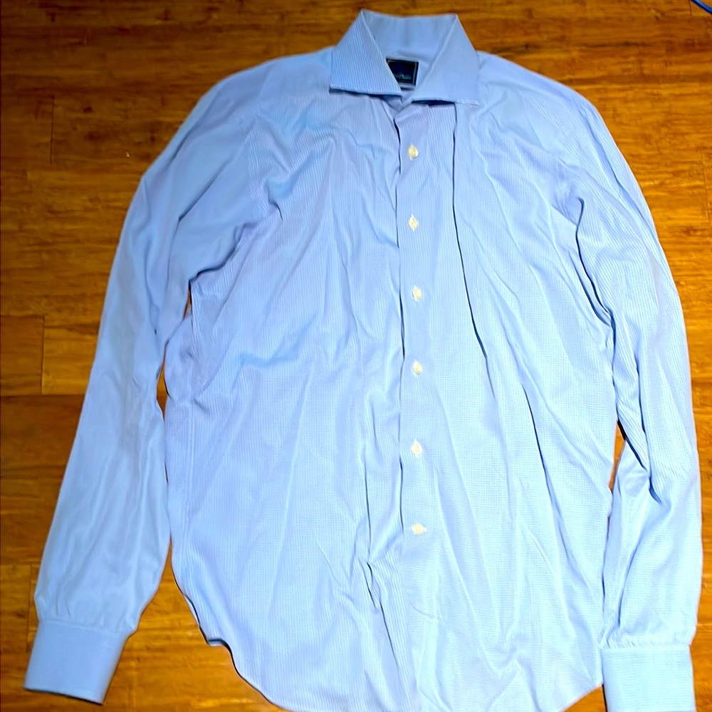 David Donahue Blue Checkered Dress Shirt - 17 36/37